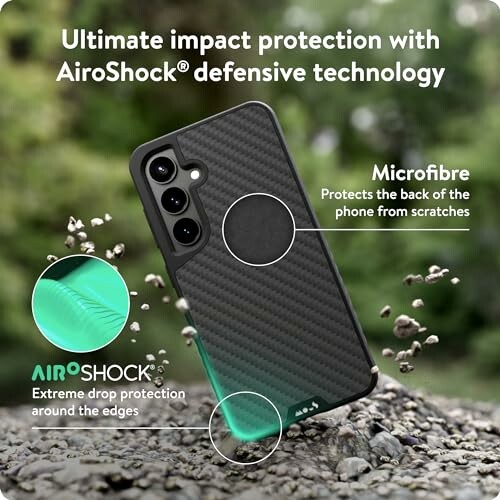 Phone case with AiroShock impact protection and microfibre scratch protection.