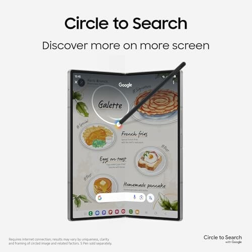 Foldable device showing Circle to Search feature with images of food.