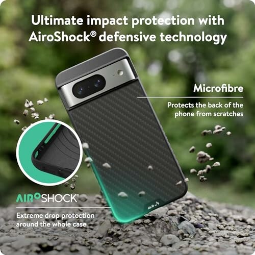 Phone case with AiroShock technology for impact protection.