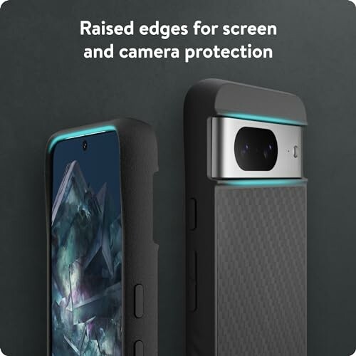 Phone case with raised edges for screen and camera protection.