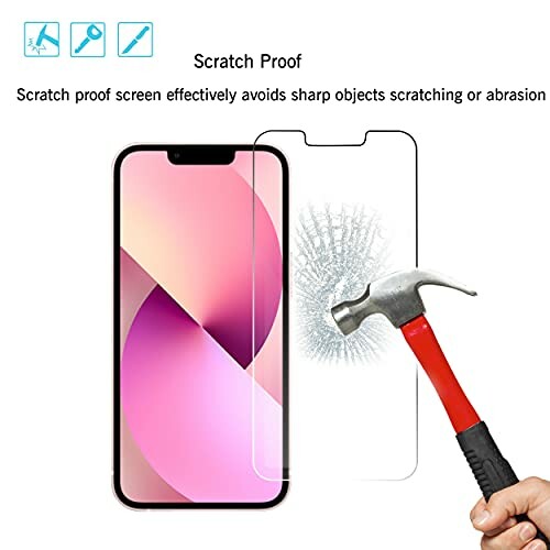 Phone screen protector demonstrating scratch proof with hammer.